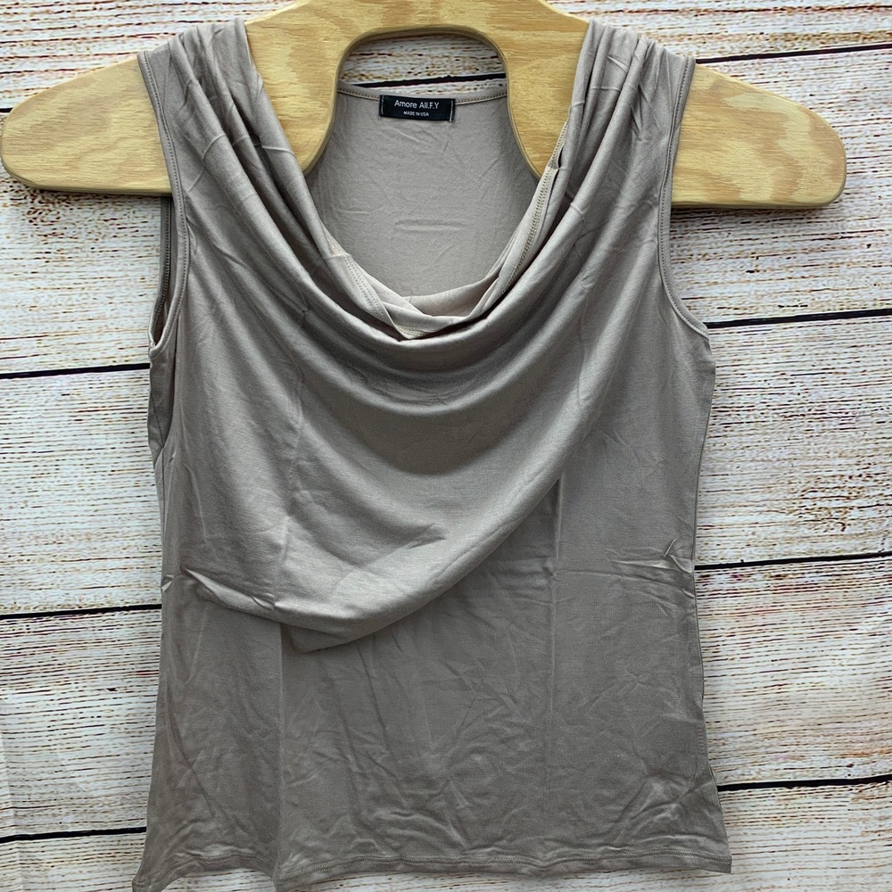 Amore All.F.Y Women's Mocha Ruched Sleeveless Stretch‎ Tank Top X-Large New